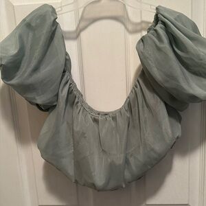 ✨ Iridescent Sage Green Puff Sleeve Bubble Top ✨